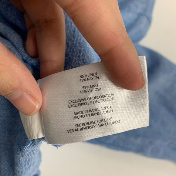 Orvis Button Shirt Womens Small Copen Blue Linen Blend Long Sleeve Spread Collar - Picture 10 of 14